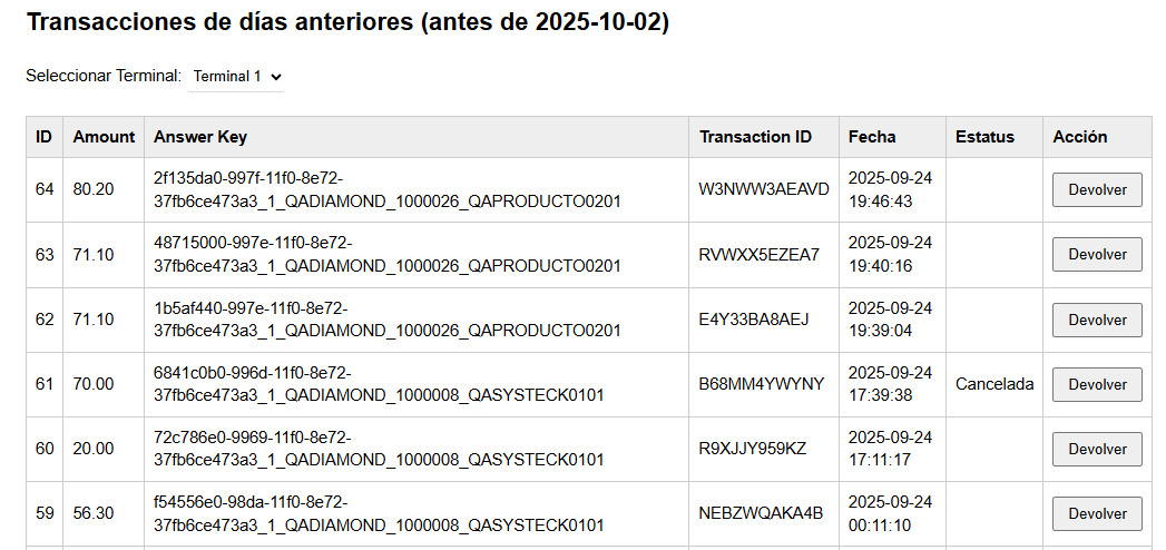 Interfaz Devolución